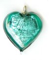 1 13x13x6mm Emerald with Foil Lampwork Heart Pendant